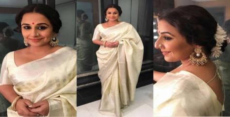 National film award winner actress, Vidya Balan wore our Meenakari earrings and Jadau kada for Zee Cine Awards 2017.